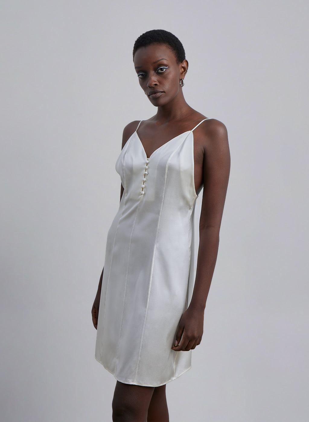 Button Front Silk Mini Slip Dress