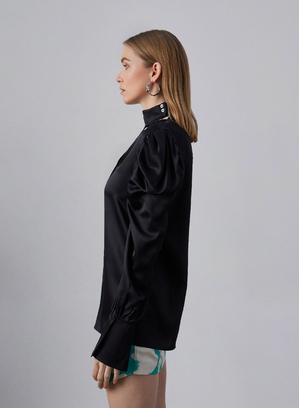 Subtle Drama Puff Sleeve Silk Blouse