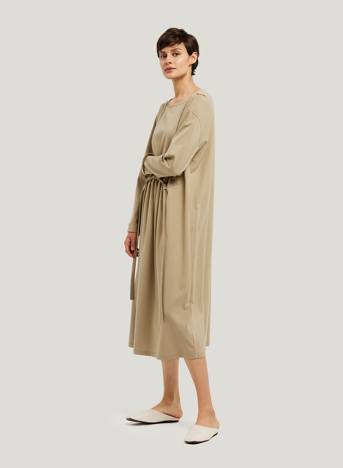 Pleated-Front 100% Cotton Shirt Dress
