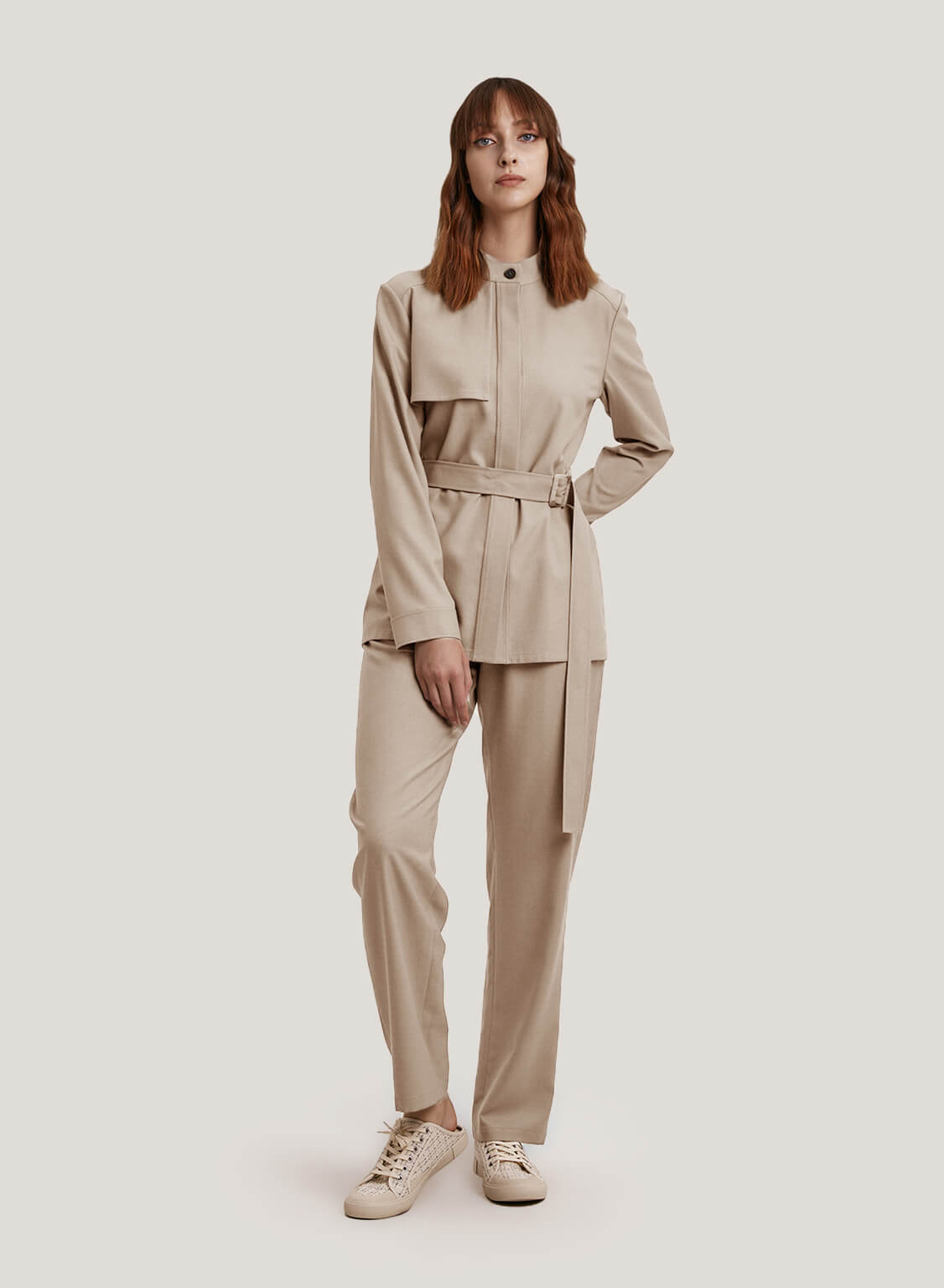 Wool-Blend Belted Short Jacket