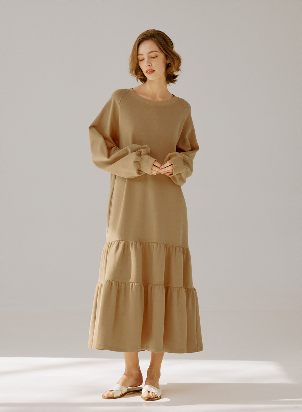Crewneck Tiered Cotton Dress