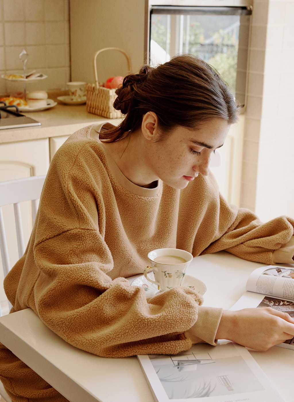 Fuzzy Puff-Sleeve Sweatshirt