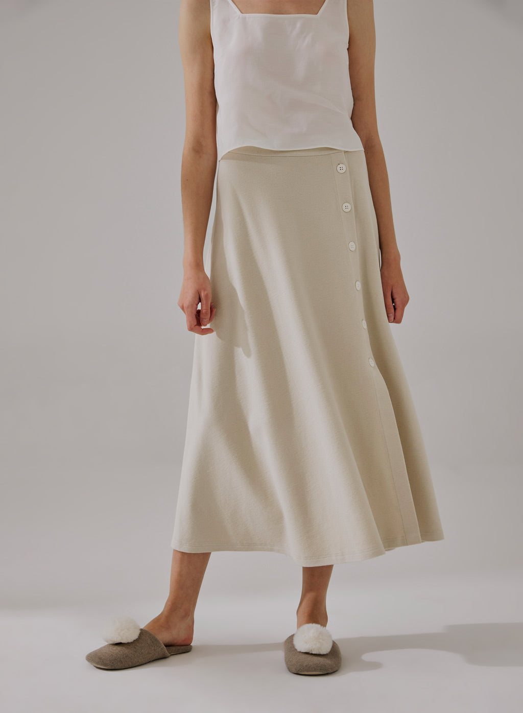 Button Front Slit Skirt