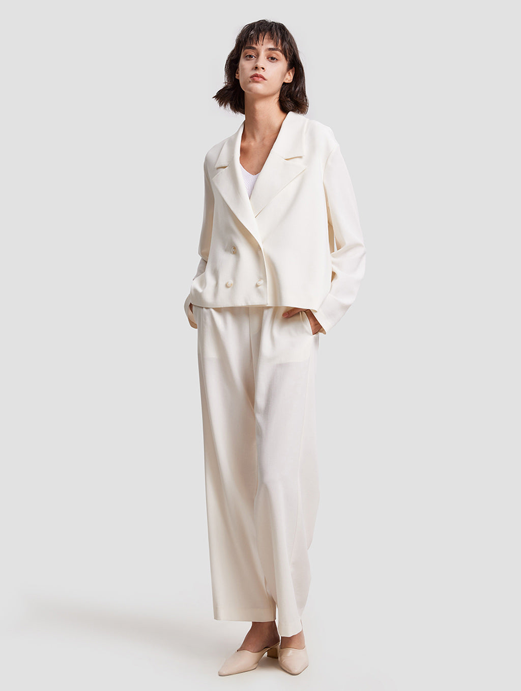elastic band straight trousers - whole body -nature white