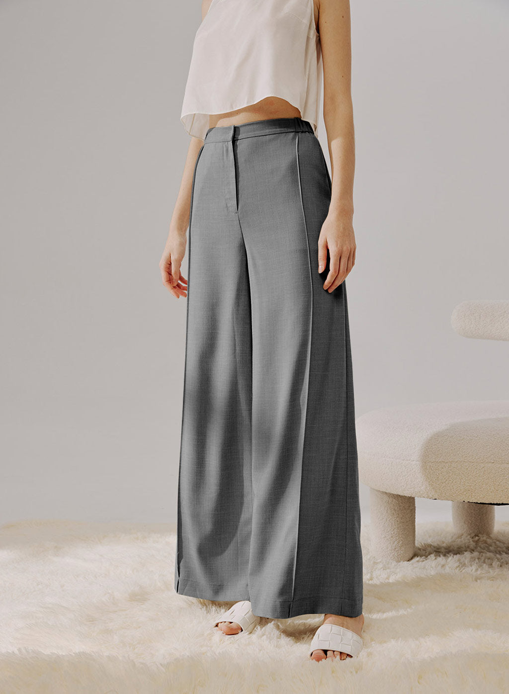 Fold Pleated Wide-Leg Pants