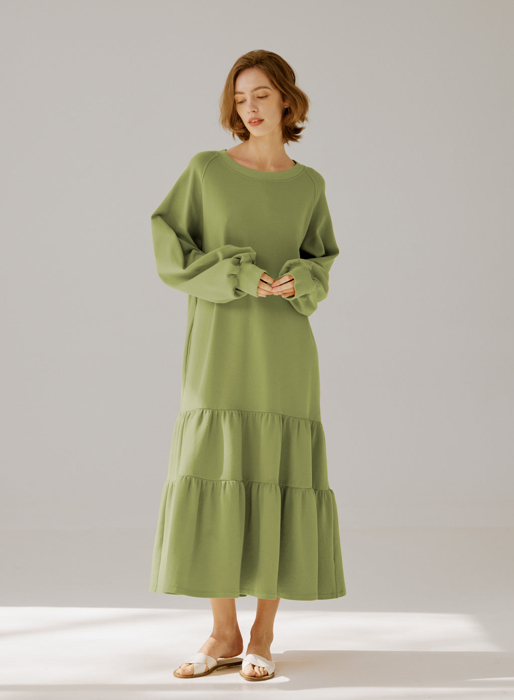 Crewneck Tiered Cotton Dress